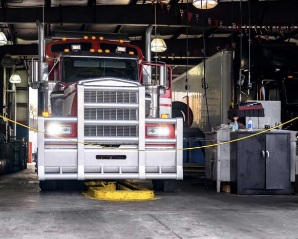 Front of truck in maintenance shop