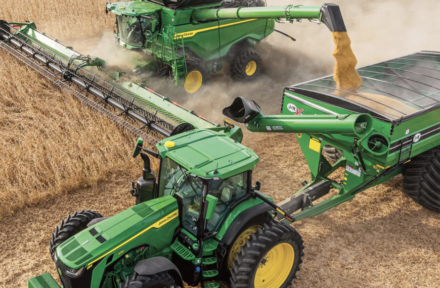 John Deere equipment harvesting